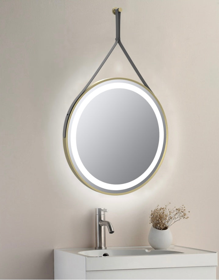 Keenware KBM-360 Midas Specchio Bagno LED Rotondo 60 Cm - Cornice Ottone Spazzolato Con Antiappannante