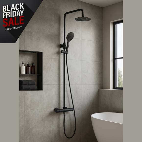 Keenware KBS-131 Lunar Black Premium Overhead Thermostatic Shower System: Round