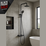 Keenware KBS-131 Lunar Black Premium Overhead Thermostatic Shower System: Round