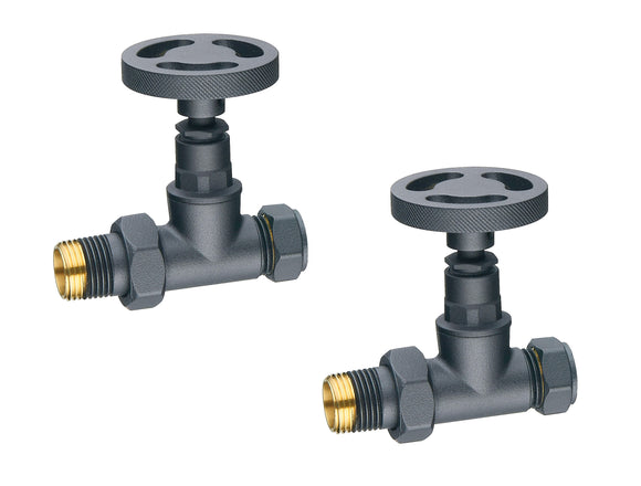 Keenware Milano Straight Industrial Style Radiator Valves: Anthracite Grey