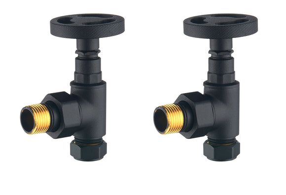 Keenware Milano Angled Industrial Style Radiator Valves: Black