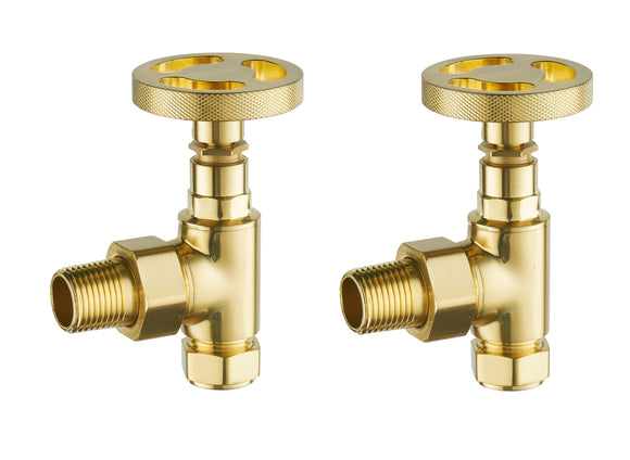 Keenware Milano Angled Industrial Style Radiator Valves: Brushed Brass