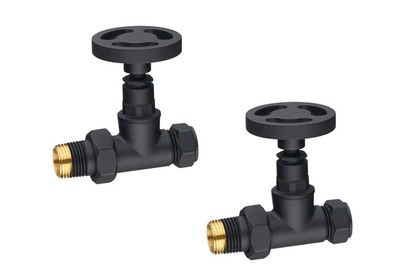 Keenware Milano Straight Industrial Style Radiator Valves: Black
