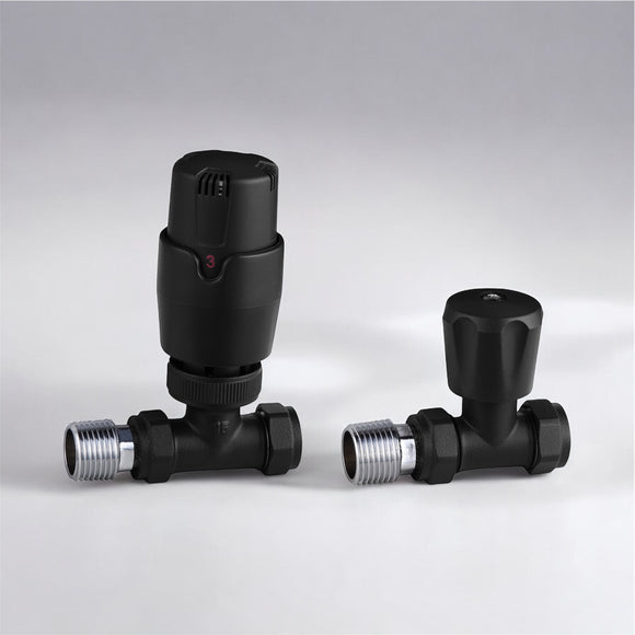 Keenware KRA-201 Lunar Thermostatic Towel Rail & Radiator Straight Valves: Black