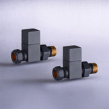 Keenware KRA-165 Square Towel Rail & Radiator Straight Valves: Anthracite Grey