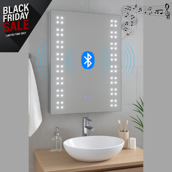 Keenware KBM-002 Vega LED Bathroom Mirror With Bluetooth Speakers, Demister & Shaver Socket