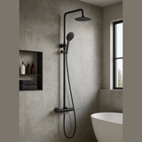 Keenware KBS-131 Lunar Black Premium Overhead Thermostatic Shower System: Round