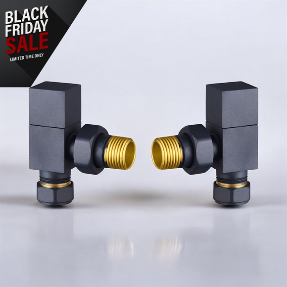 Keenware KRA-164 Square Towel Rail & Radiator Angle Valves: Anthracite Grey