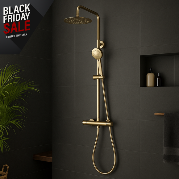 Keenware KBS-222 Bondi Midas Round Overhead Shower System: Brushed Brass