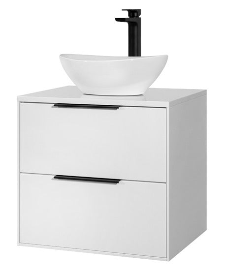 Keenware KVU-444B Lunar Millbank Premium Gloss White Wall Hanging Vanity Unit With Counter Basin: 600mm