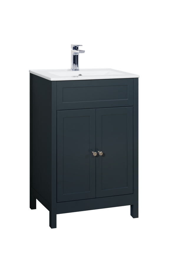 Keenware KVU-471 Chelsea Shaker Style Shadow Grey Vanity Unit With Twin Doors – 600mm